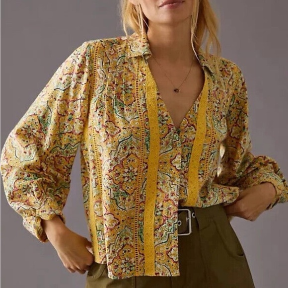 Pilcro Tops - Anthropology Pilcro Pin tuck peasant Colorful Floral Blouse Top XS